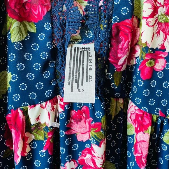 Free People | NEW Strappy Blue Floral Rose Lace Trim Midi Dress - Picture 9 of 13